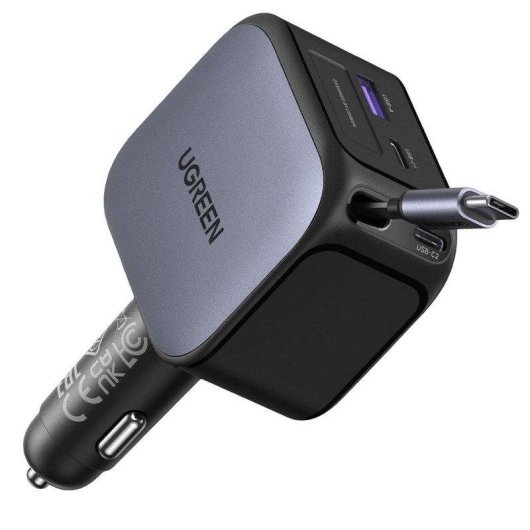 UGREEN Chargeur voiture 145W 3C1A avec câble USB-C rétractable