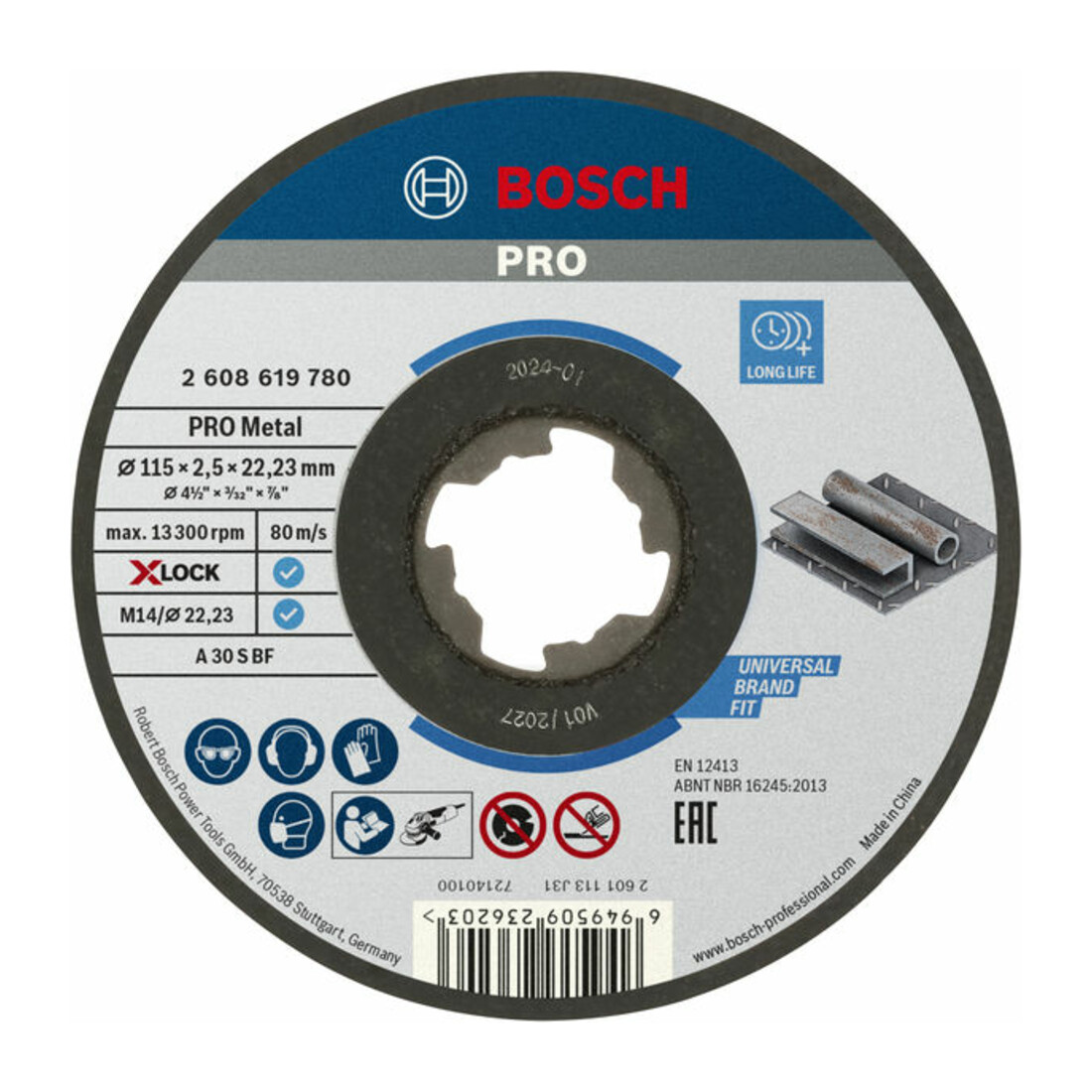Bosch Disques à tronçonner droits , Standard for Metal X-Lock, diamètre 115 mm