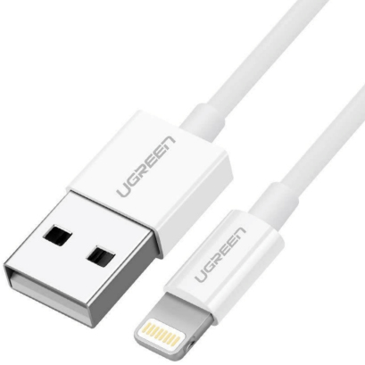 UGREEN Câble UGREEN 20728 USB-A mâle vers LIGHTNING. Certifié Mfi. 1 mètre. Couleur blanche. Compatible avec iPhone, iPad, iPod. Blanc