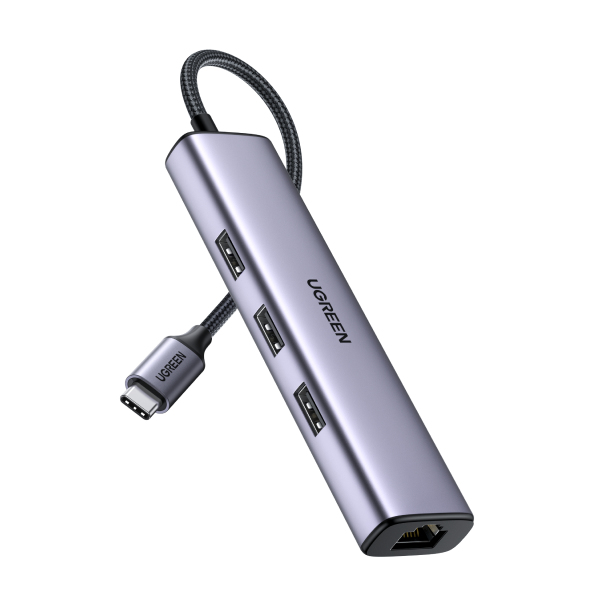 UGREEN Hub 4 ports USB-C vers 3xUSB 3.0+RJ45/0.20m/Gris
