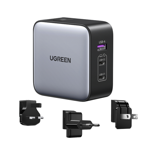 UGREEN 65W Nexode GaN Casque, Téléphone portable, Ordinateur portable, Smartwatch, Tablette Gris USB Charge rapide Intérieure