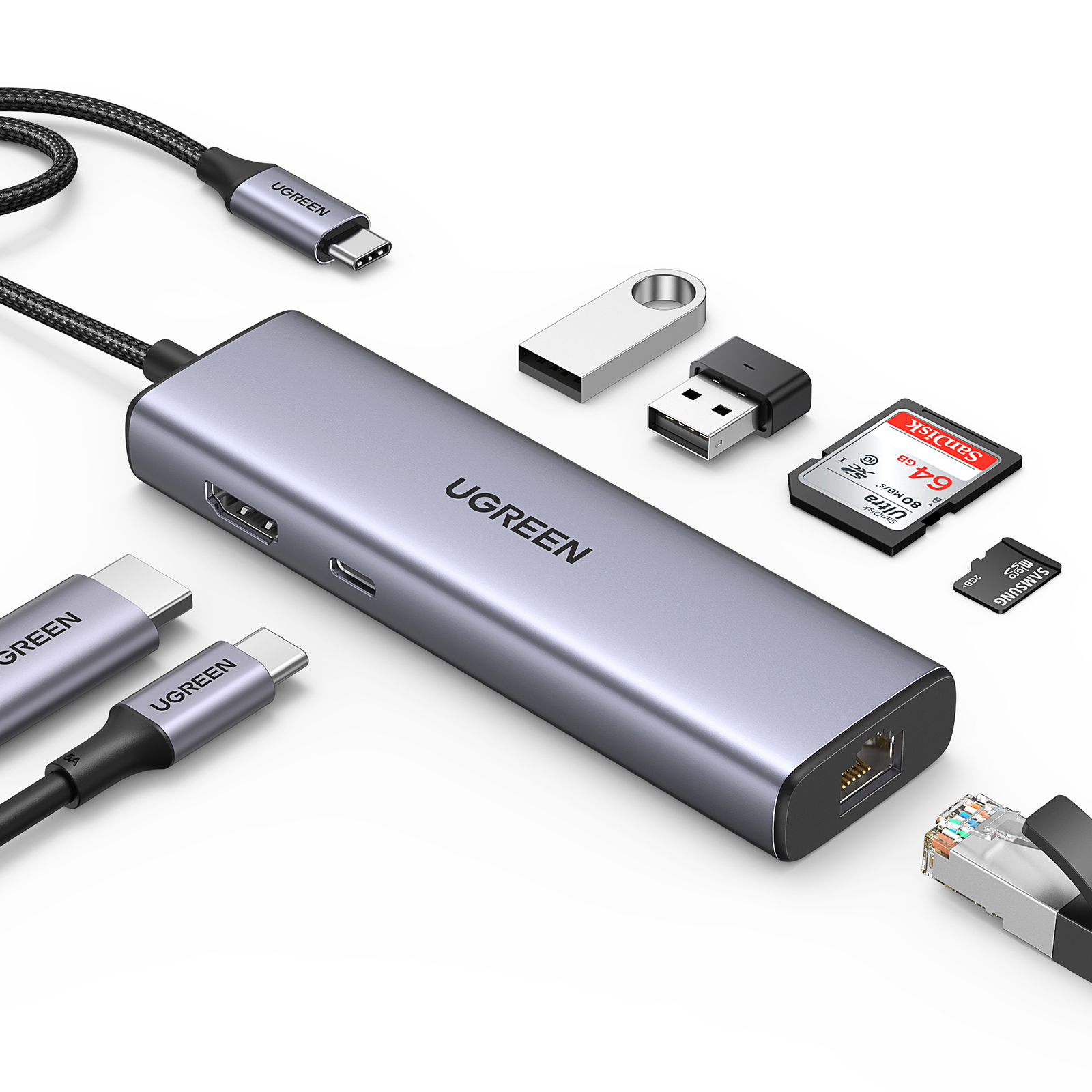UGREEN Hub 7 ports USB-C 7 en 1/4K 30Hz/100W/0,20m/Gris