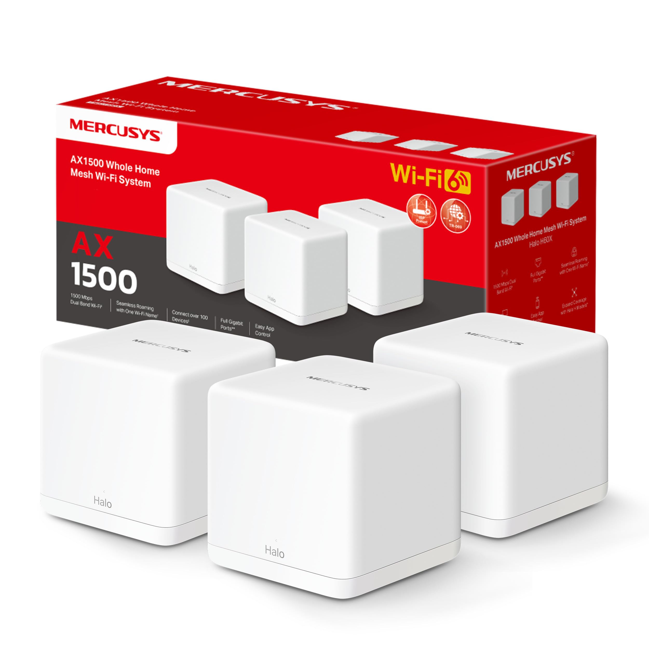 Mercusys Mercusys WL-Router Halo H1500X Home Mesh WiFi System 3-Pack