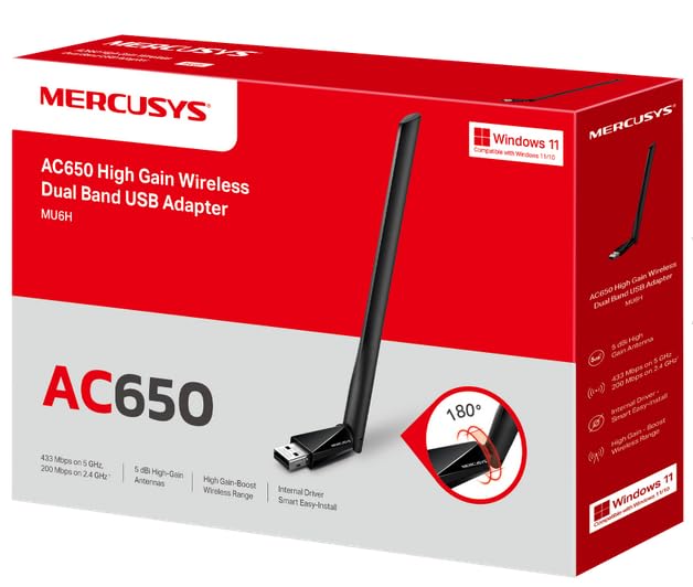 Mercusys Mercusys USB Nano Wi-Fi Adapter MU6H (AC650/High Gain)