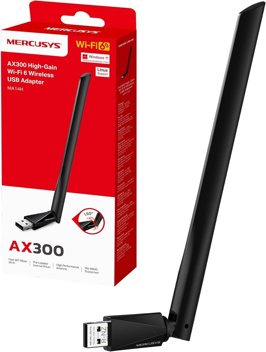 TPLINK Mercusys MA14H AX300 High-Gain Wi-Fi 6 Wireless USB Adapter