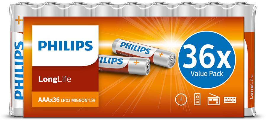 PHILIPS PACK DE 36 PILES ALCALINES AAA LR03