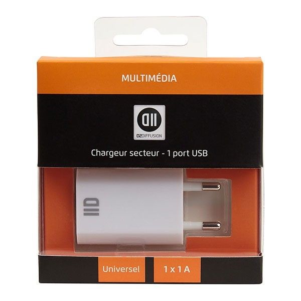 D2 Diffusion Chargeur secteur 1 USB 1A blanc design plat