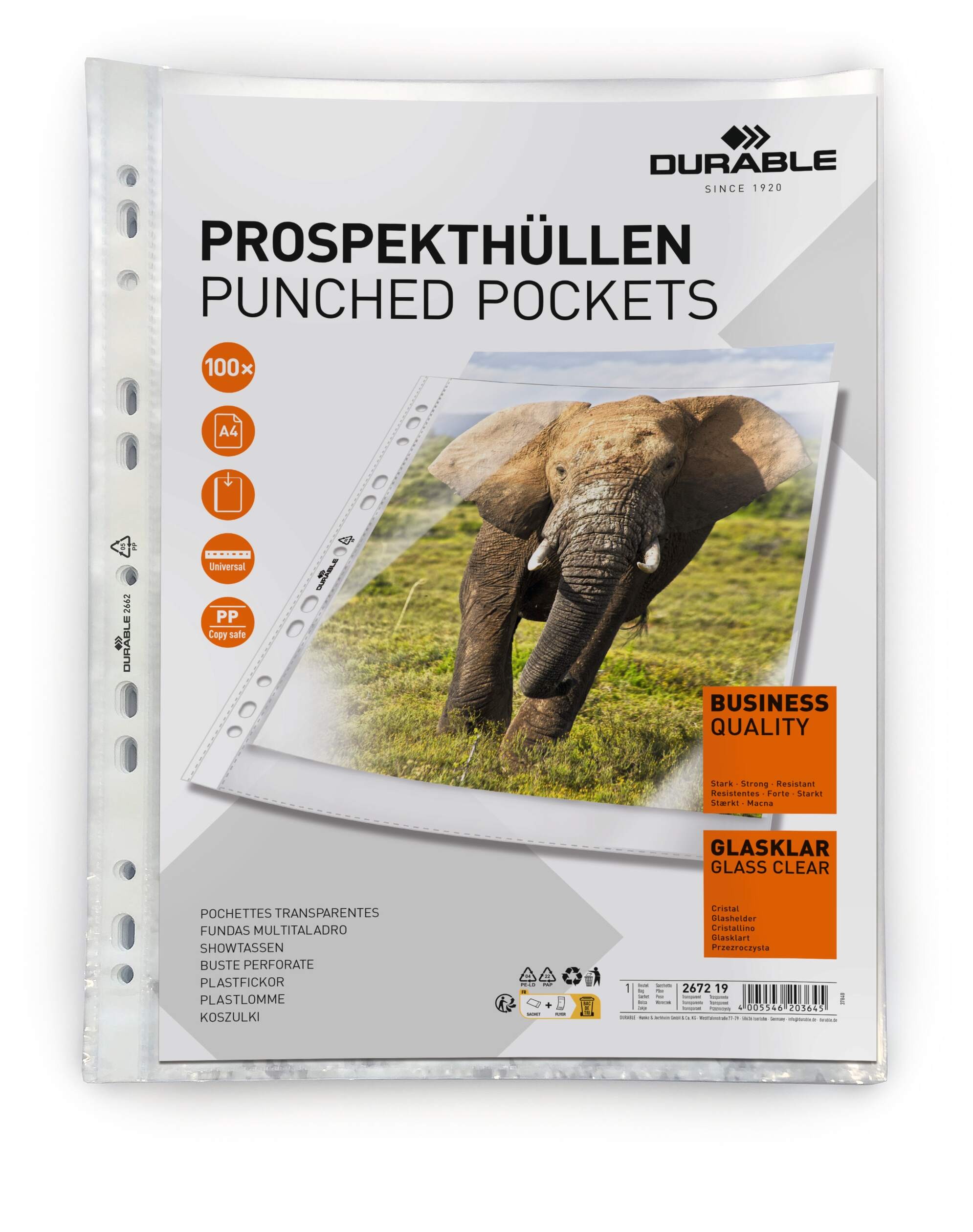 Durable DURABLE Prospekthüllen A4 Business 0,05mm 10 Stück glasklar