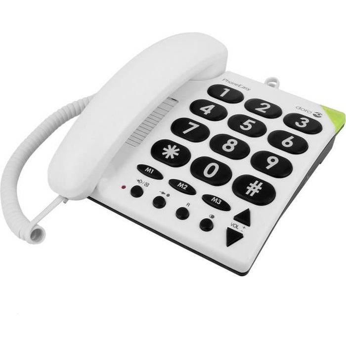 Doro Doro PhoneEasy 311c Téléphone Filaire Blanc Grosses Touches Senior Aide Auditive