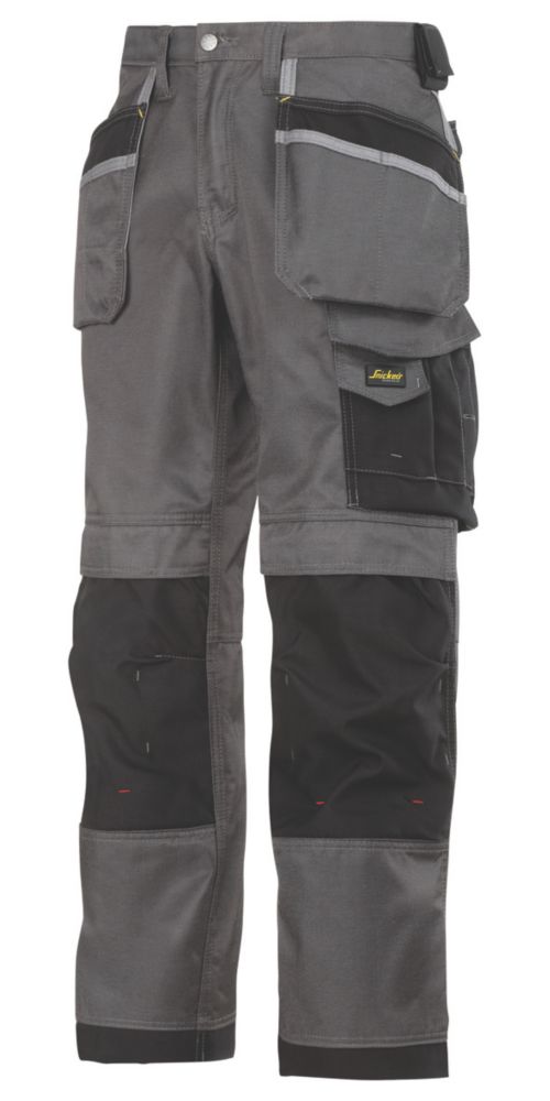 Snickers Pantalon de travail à poches DuraTwill 3212 , gris et noir, taille 36, longueur 76 cm