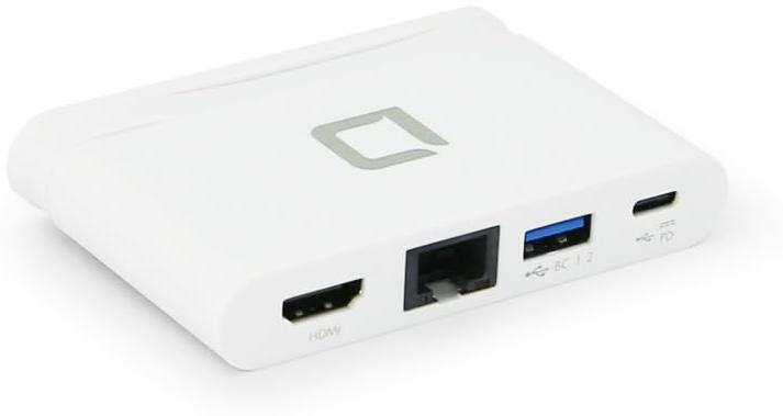 DICOTA Station d'accueil portable Blanc 4-en-1 USB-A/USB-C Plug and play HDMI RJ