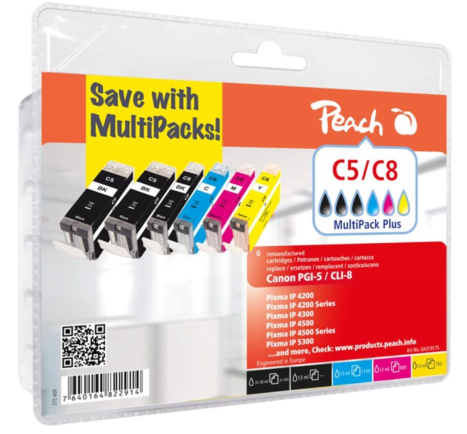 Peach Patrone Canon PG-5XL/CLI-8 MultiPack Plus 2xbk,c,m,y remanufactured