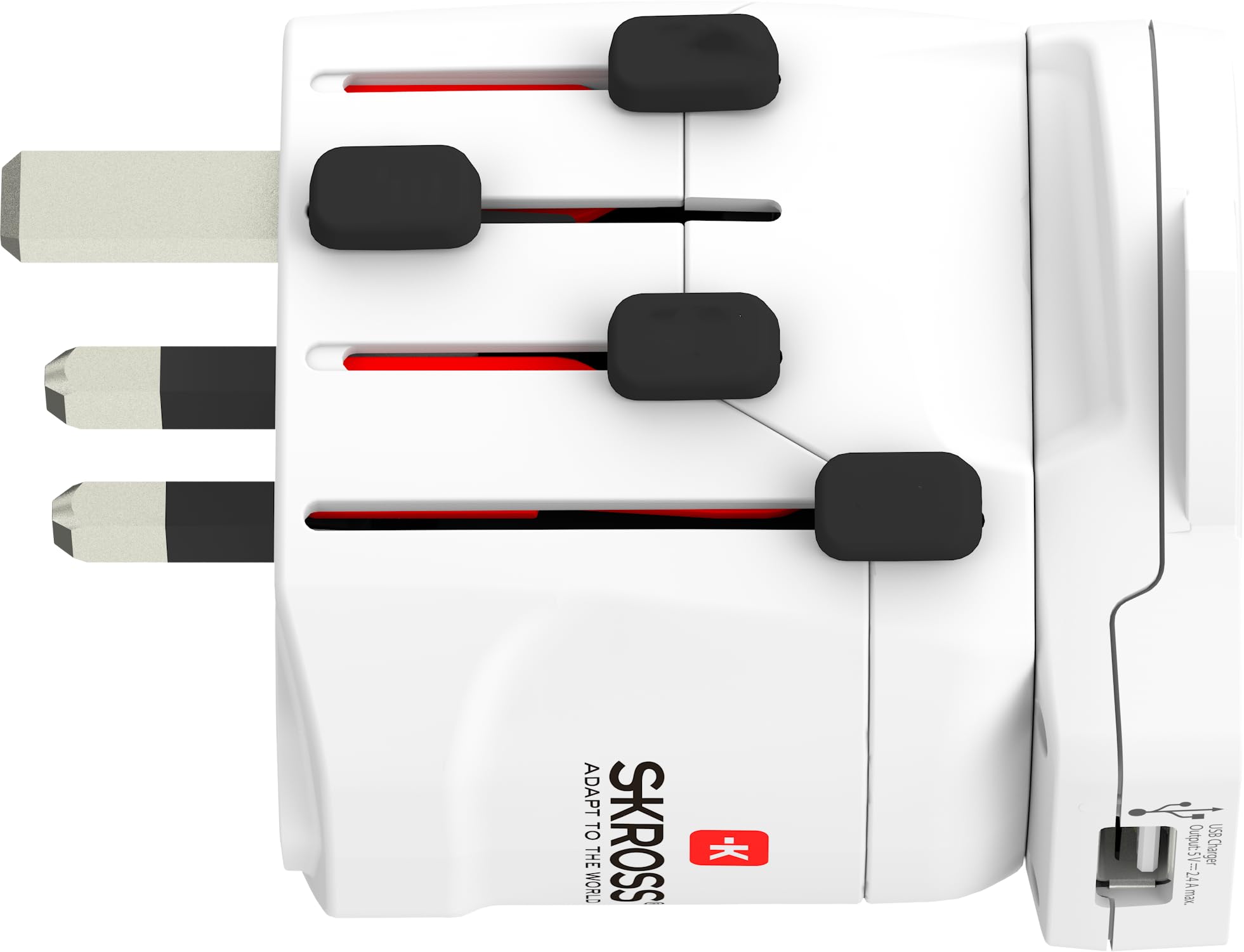 Skross Le puissant adaptateur de voyage mondial à 3 pôles pour les voyageurs du monde entier avec port USB