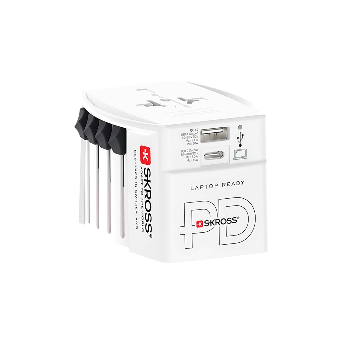 Skross Adaptateur 15O PAYS + sortie USB + Sortie Type C 45 WATTS+ cables High Speed charging 160 CM