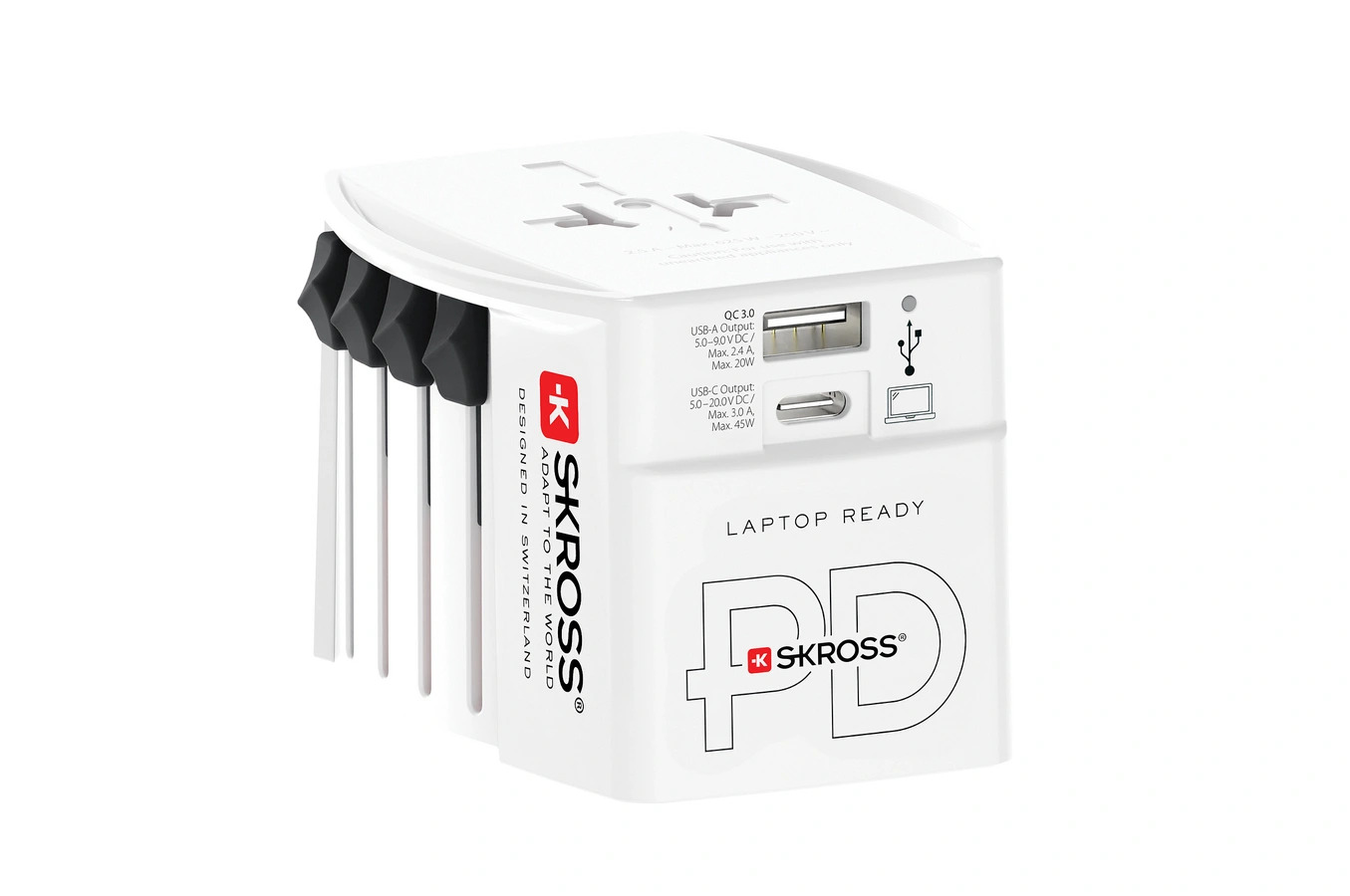 Skross Adaptateur 150 pays+ sortie USB + sortie Type C 65 watts + câble high speed charging 160 cm