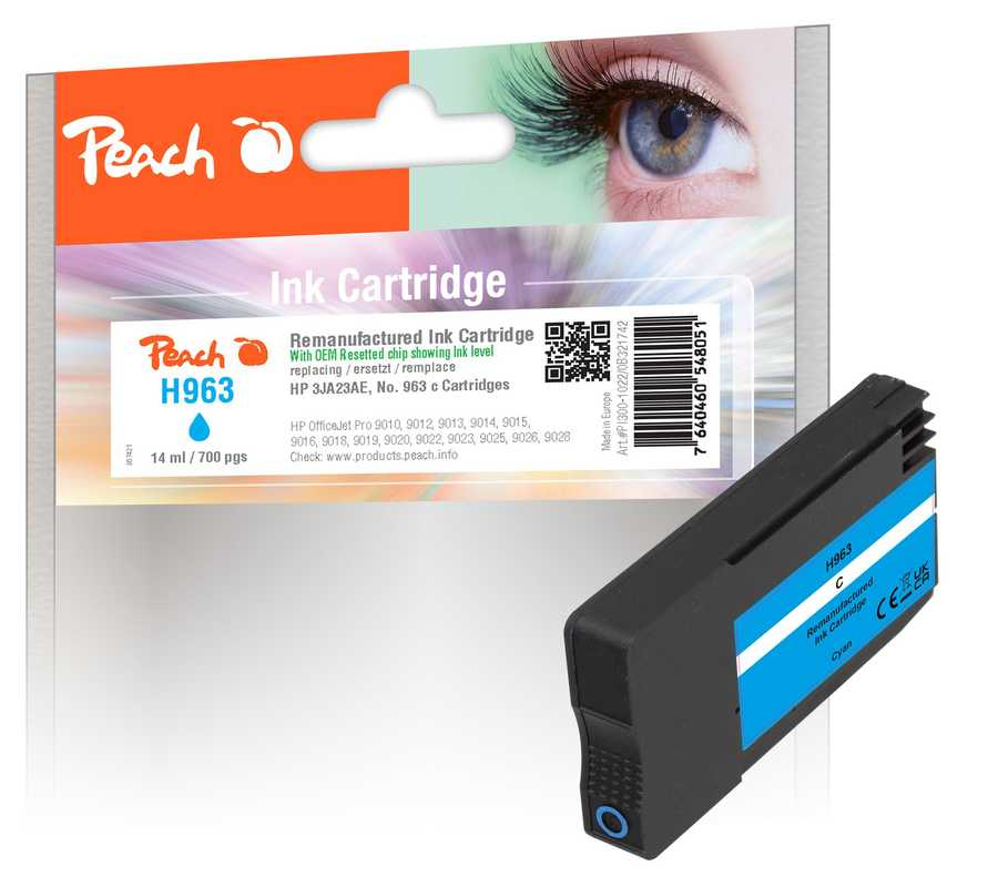 Peach Patrone HP Nr.963 3JA23AE cyan OEM reset ink level remanufactured