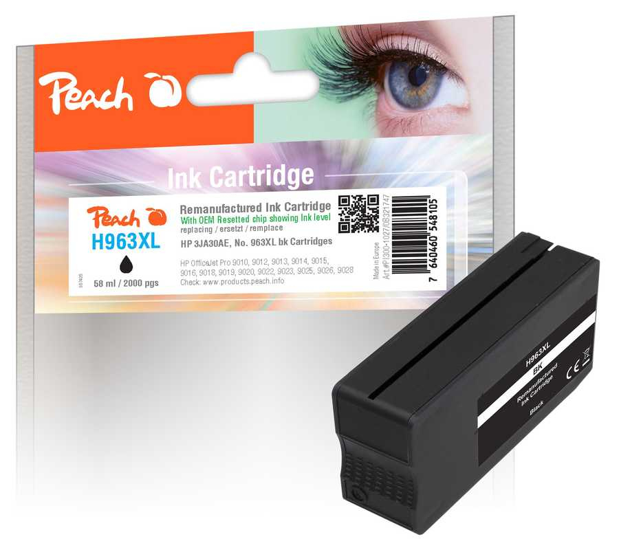 Peach Patrone HP Nr.963XL 3JA30AE black OEM reset remanufactured