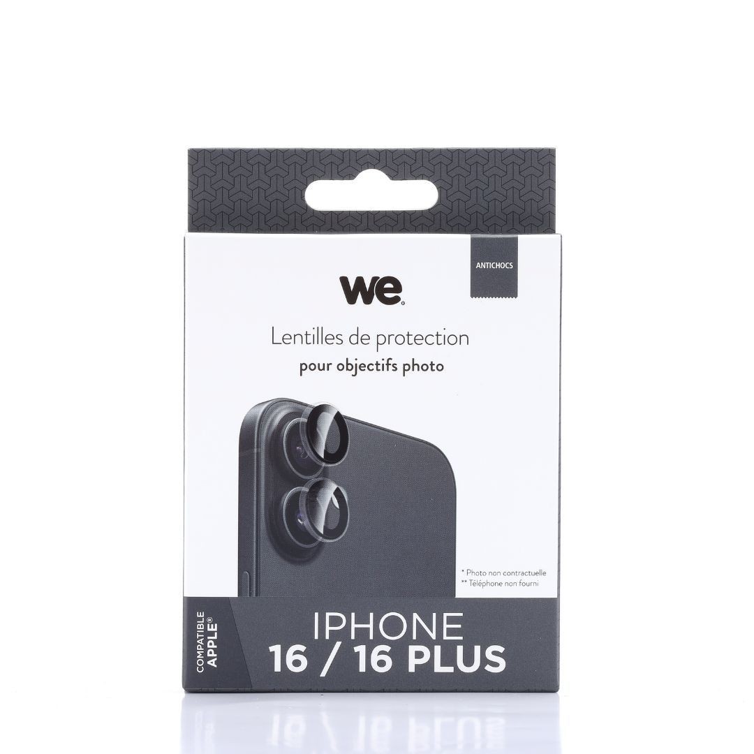 WE Protection d'objectifs appareil photo iPhone 16/16 PLUS transparent/noir
