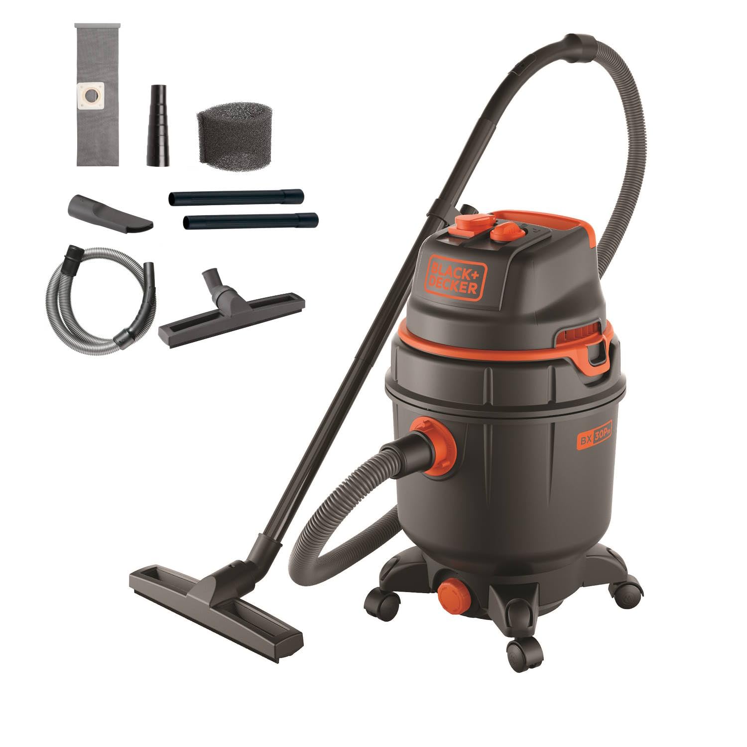 BLACK & DECKER 51687 Aspirateur avec réservoir de 30 l, prise de courant et fonction marche/arrêt automatique 1 600 W