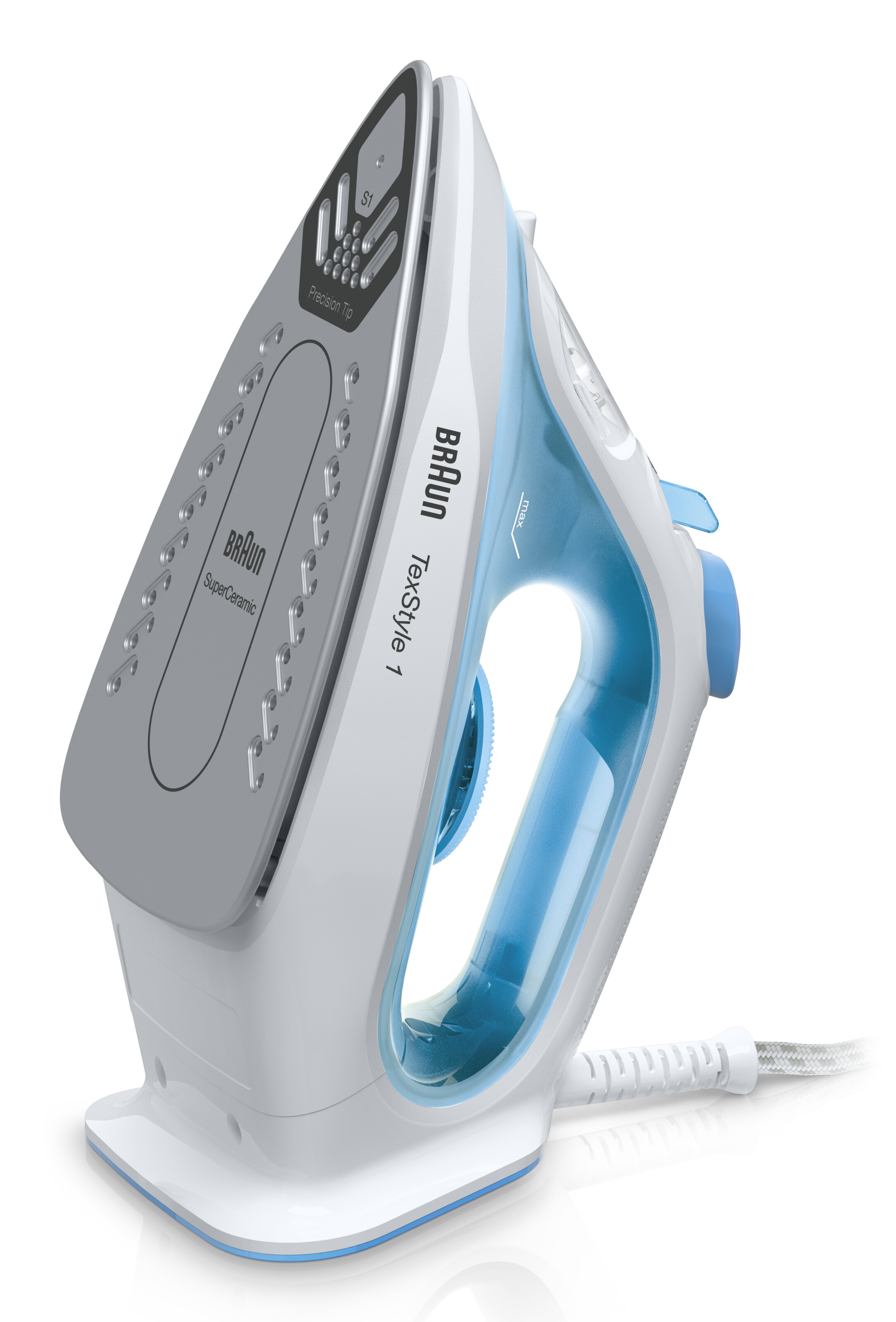 Braun 2000W Gesloten handvat Superceramic strijkzool 25gr/min Stoomkracht120gr/min Stoomshot Anti-drip 220ml waterreservoir Zelfreinigend Blauw