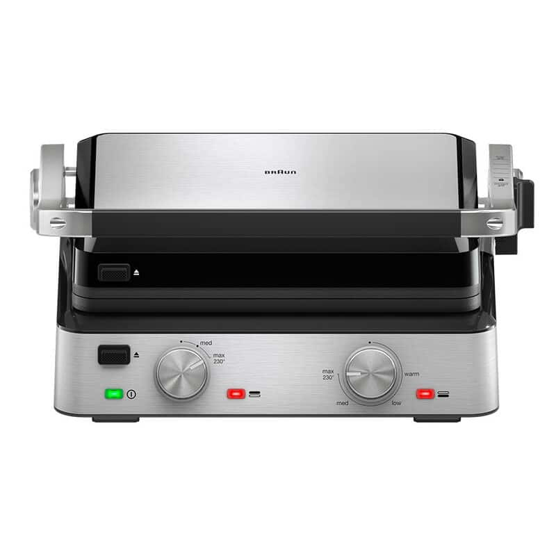 Braun 2.000W Max. temp. 230 ingebouwde verwarmingselementen 3-in-1 grillstandonafhankelijke thermostaat 1 bakplaat & 1 grillplaatzwart/roestvrijstaal