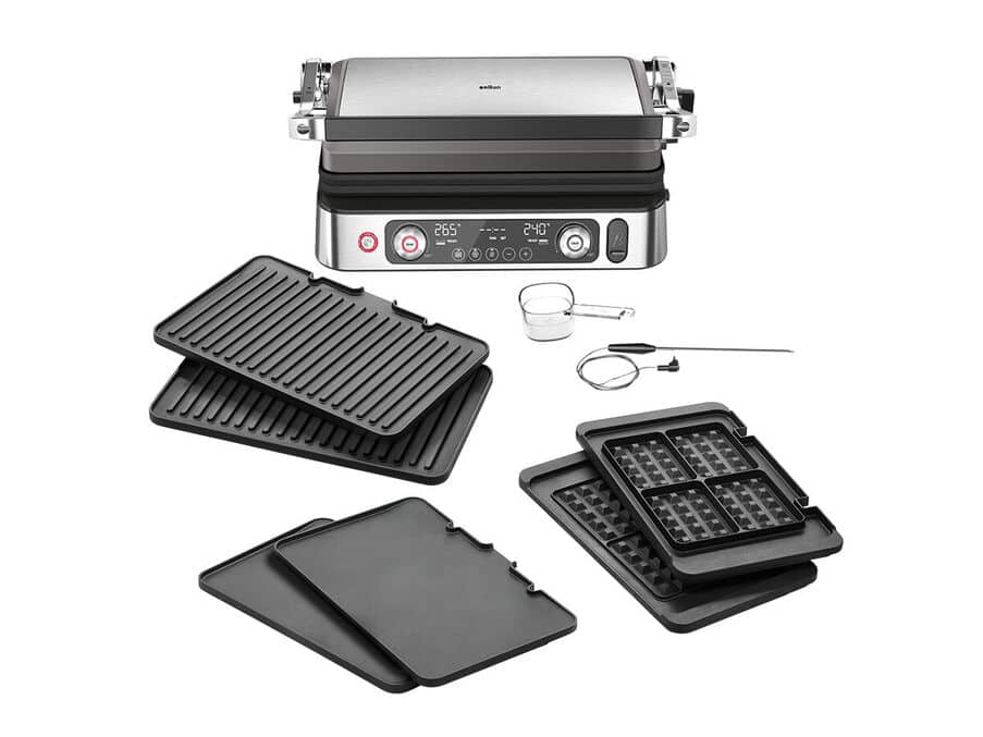 Braun 2.200W Max. temp. 265 schroeien verwarming 3-in-1 grill digital display3 auto grillfuncties thermoprobe 2 bak/grillplaten/wafelijzerszwart/staal