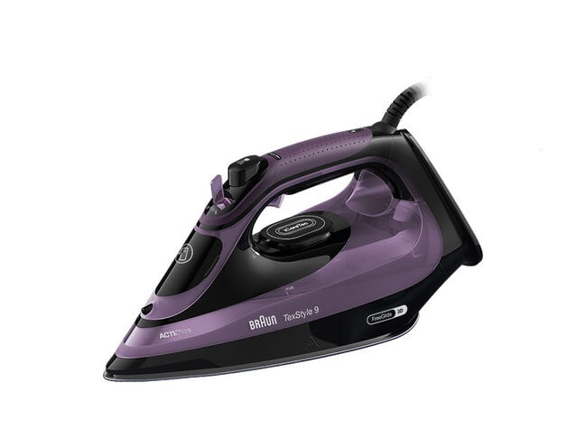 Braun 3100W Gesloten handvat Eloxal Plus strijkzool Freeglide 3D 60g/min druk250g/min stoomshot iCare Anti-druppel 330 ml reservoir ActiCleanViolet/zwart