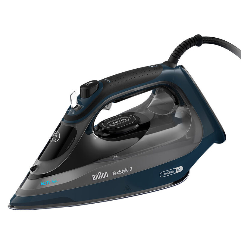 Braun 3200W Gesloten handvat Eloxal Plus strijkzool Freeglide 3D 60g/minStoomdruk 260g/min stoomshot iCare tech Auto-off 330 ml reservoirblauw/zwart
