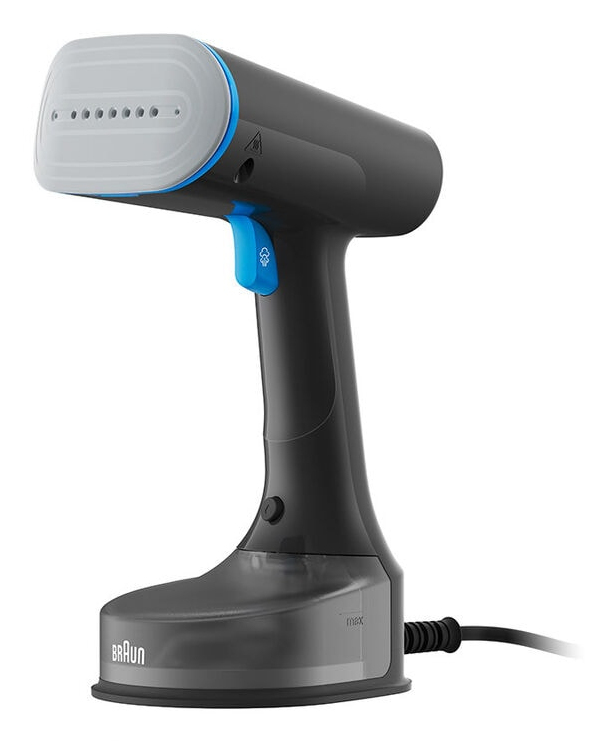 Braun 1200W power tot 25 gr/min stoom 150ml waterreservoir 2 5mt koord lengteborstel accessoire. Grijs/blauw