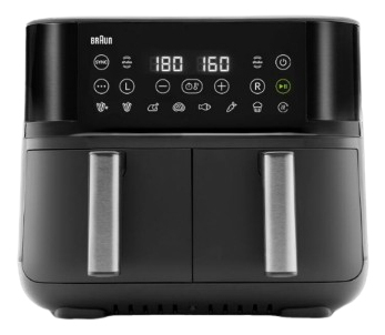 Braun 2 mandjes 900gr per mandje (4ltr) capaciteit 1800gr/8ltr LED digidisplay elec thermostaat 80-200 graden 2850W 8 auto programma'sgrillplaat acc sync functie