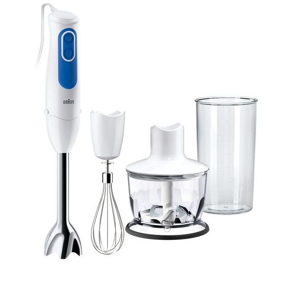 Braun 700W 2 snelheden RVS PowerBell+ voet garde 500ml hakmolen 600mlmaatbeker EasyClick wit/blauw