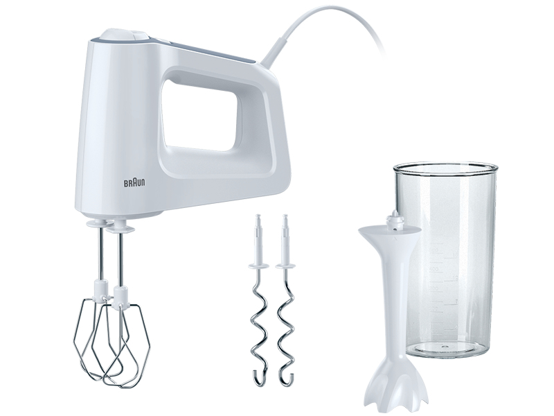 Braun 500W SmartMix 5 snelheden turbo garden deeghaken kunststofstaafmixervoet maatbeker soft grip EasyClick wit/grijs