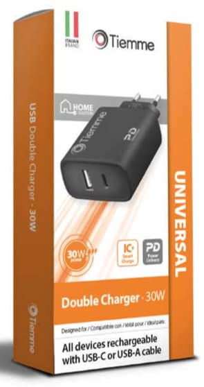 Tiemme Chargeur secteur 1 port USB-A + 1 port USB-C 38W (Noir)