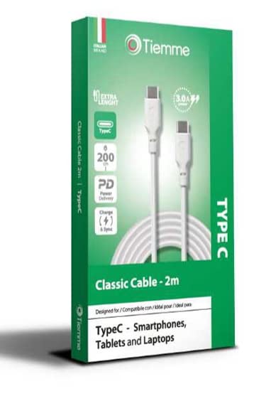 Tiemme Câble  Classic USB type C M/M 100W 2m (Blanc)