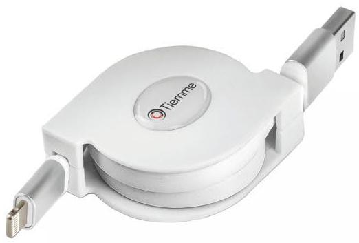 Tiemme Câble rétractable  Twister USB type A - Lightning M/M 12W 1m (Blanc)