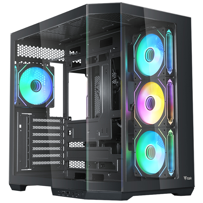 iTek Boitier Moyen Tour ATX Dark Cave Aku RGB avec panneaux vitrés (Noir)