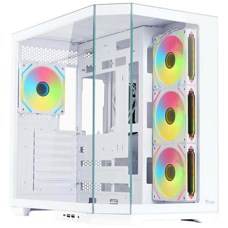 iTek Boitier Moyen Tour ATX Dark Cave Aku RGB avec panneaux vitrés (Blanc)