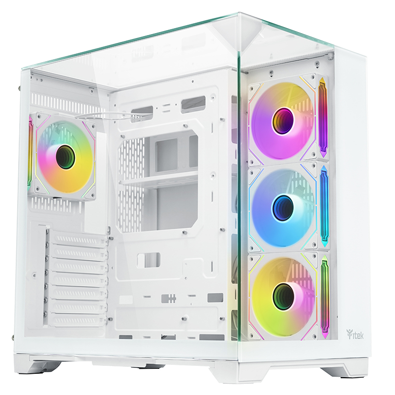 iTek Boitier Moyen Tour ATX Dark Cave Pano RGB avec panneaux vitrés (Blanc)