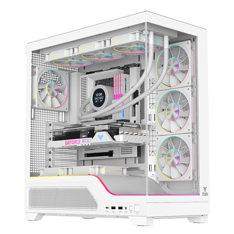 iTek Boitier Moyen Tour ATX Showbui Wave 82W ARGB avec panneaux vitrés (Blanc)