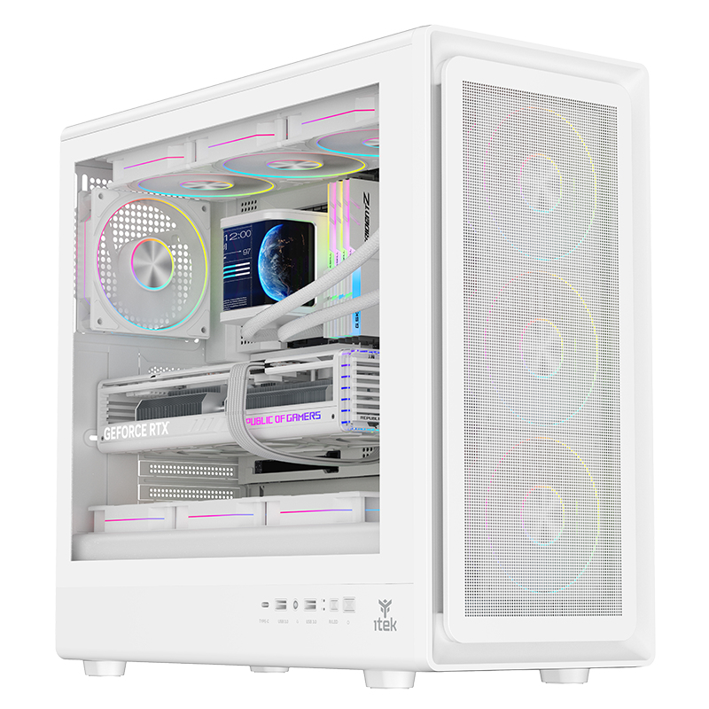 iTek Boitier Moyen Tour ATX Meshcore 36W ARGB avec panneau vitré (Blanc)