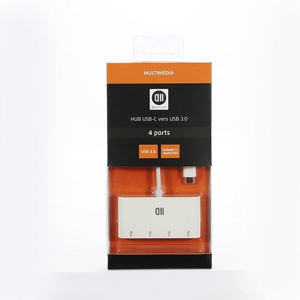 D2 Diffusion Hub USB-C 4 ports USB 3.0 pour PC, PC portable et MacBook