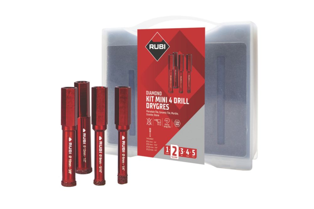 Rubi Ensemble de 4 forets diamants pour perçage à sec Drygres 4Drill