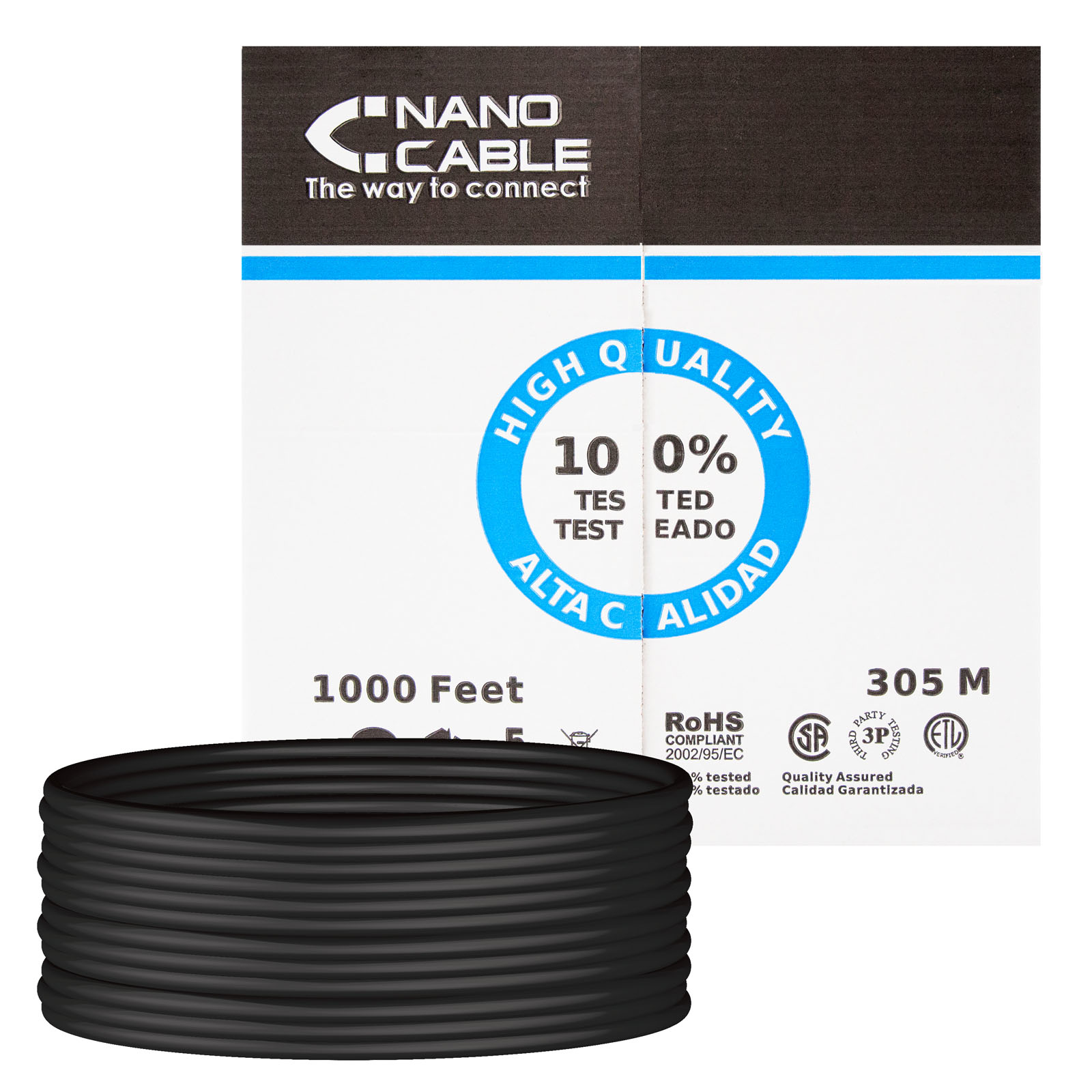 Nanocable Bobina Cable UTP Cat 5e 305 Mts Negro