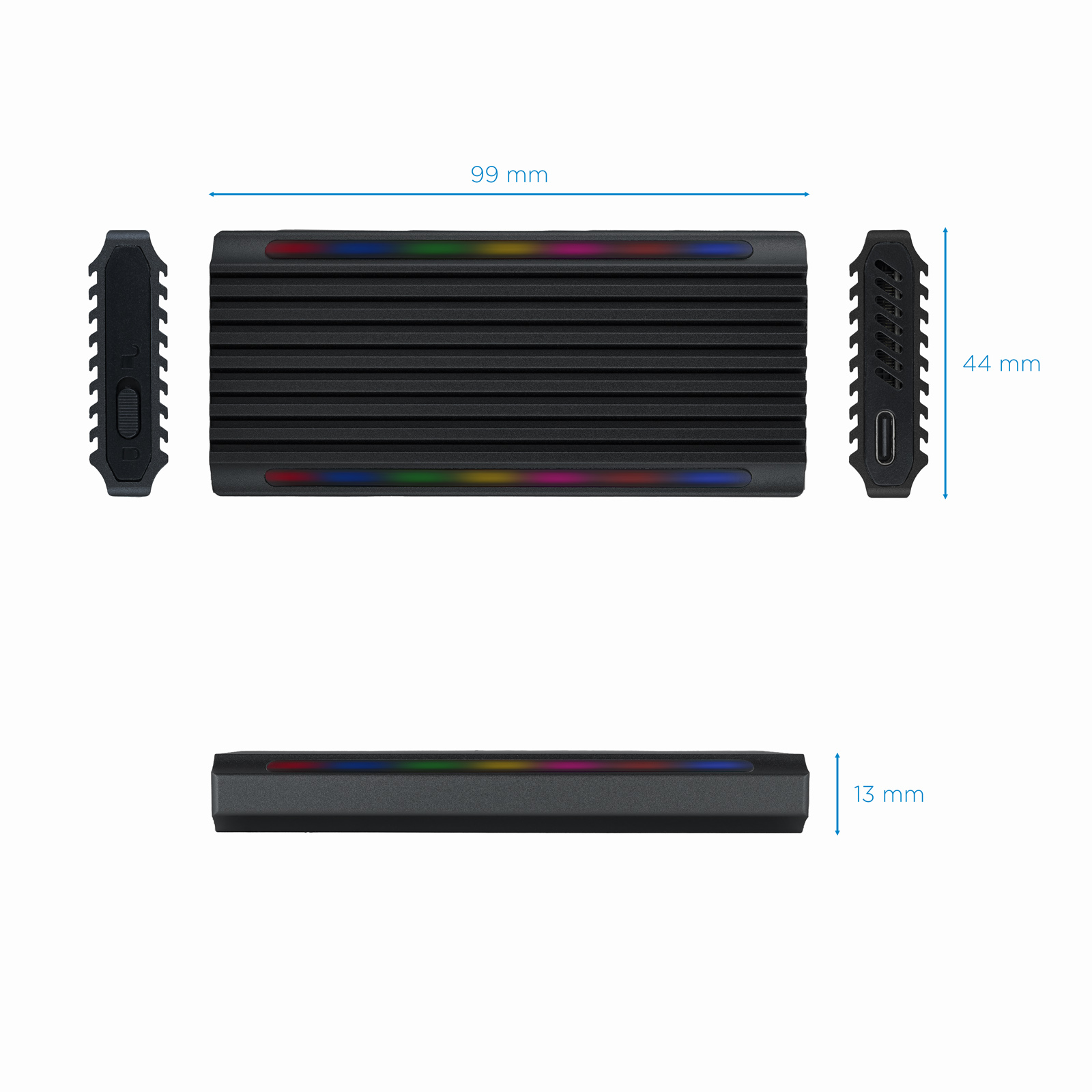 TooQ Technology Boitier externe USB-C 3.2 Tooq Shinobi RGB - M.2 NVMe Type 2280 (Noir)