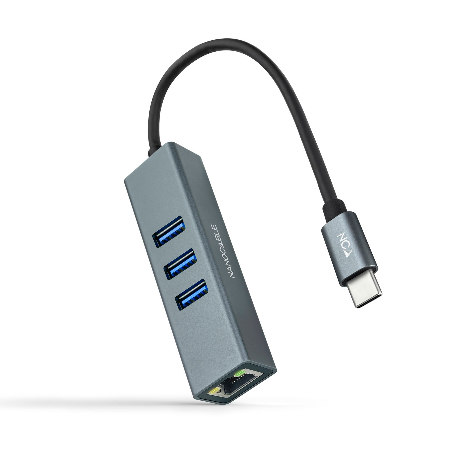 Nanocable Hub USB-C vers Gigabit Ethernet + 3x USB 3.0 Aluminium