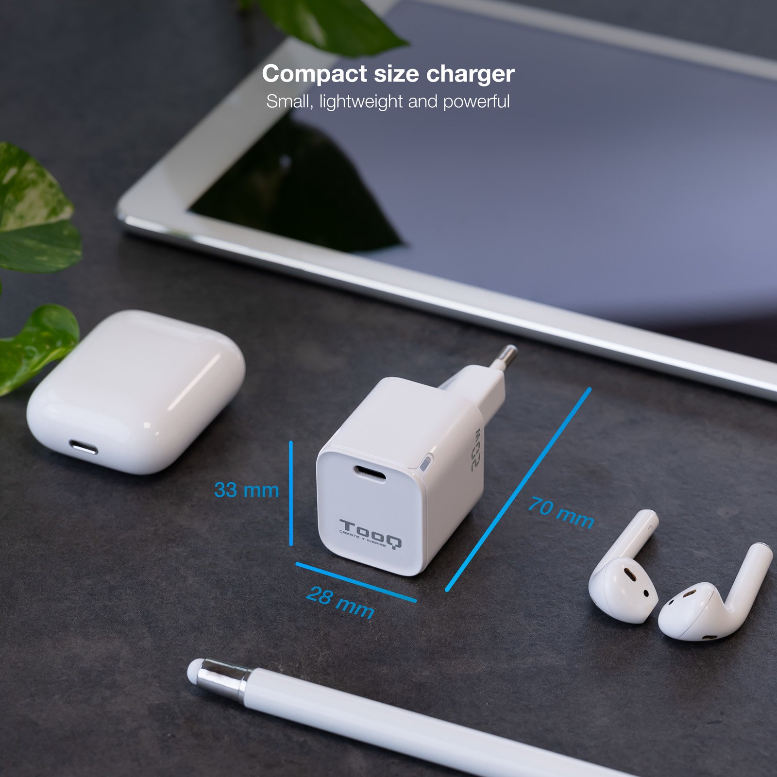 TooQ Technology Chargeur secteur 1 port USB-C 20W (Blanc)