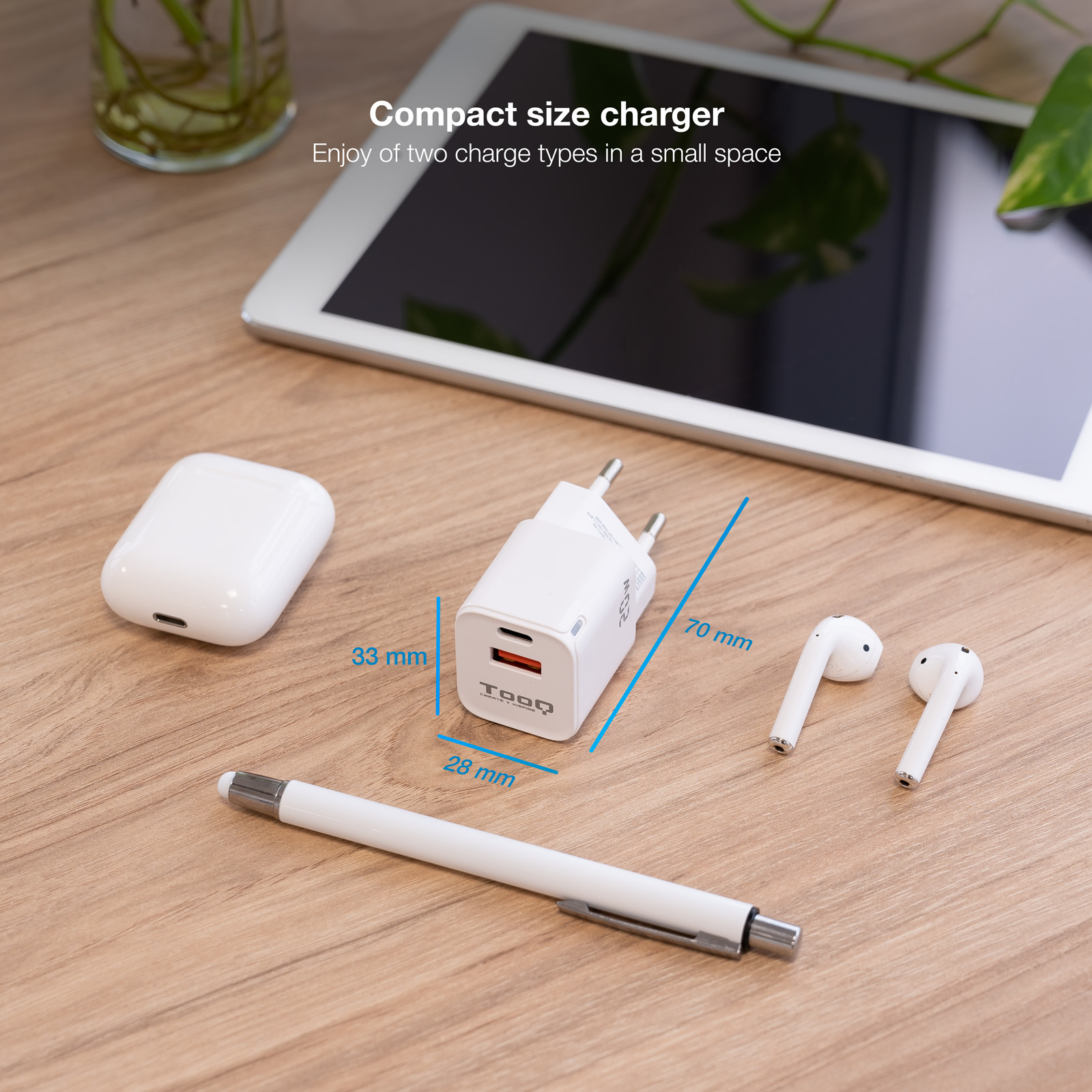 TooQ Technology Chargeur secteur 1x port USB-A + 1x port USB-C 20W (Blanc)