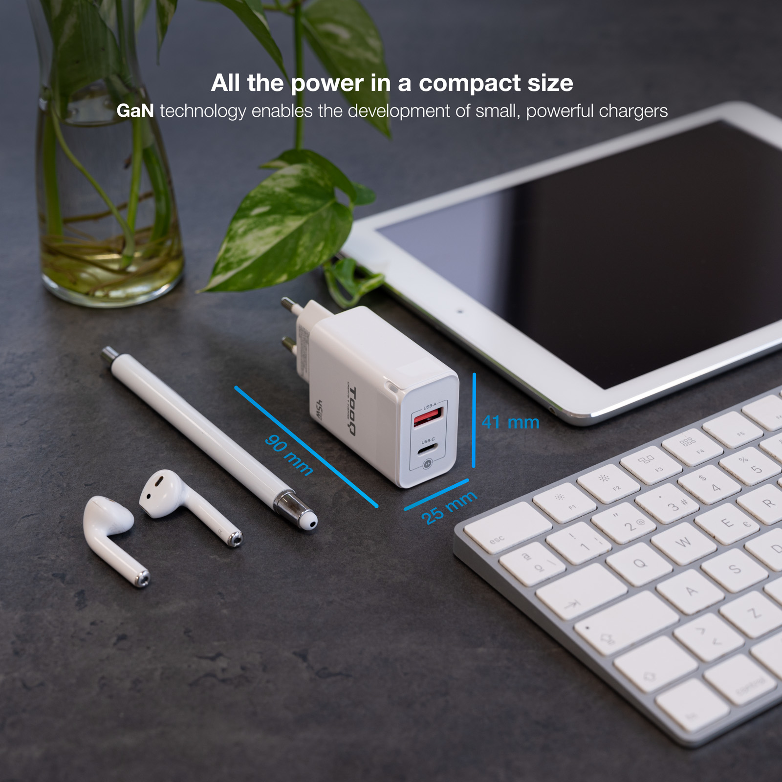 TooQ Technology Chargeur secteur 1x port USB-A + 1x port USB-C 45W (Blanc)