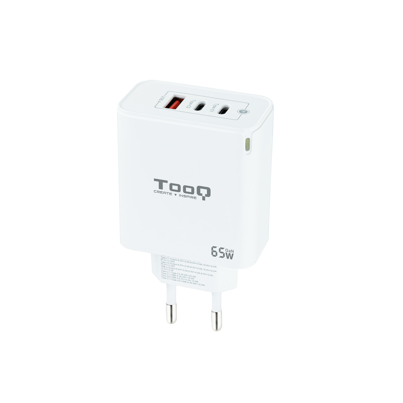 TooQ Technology Chargeur secteur TooQ 1x port USB-A + 2x ports USB-C 65W (Blanc)