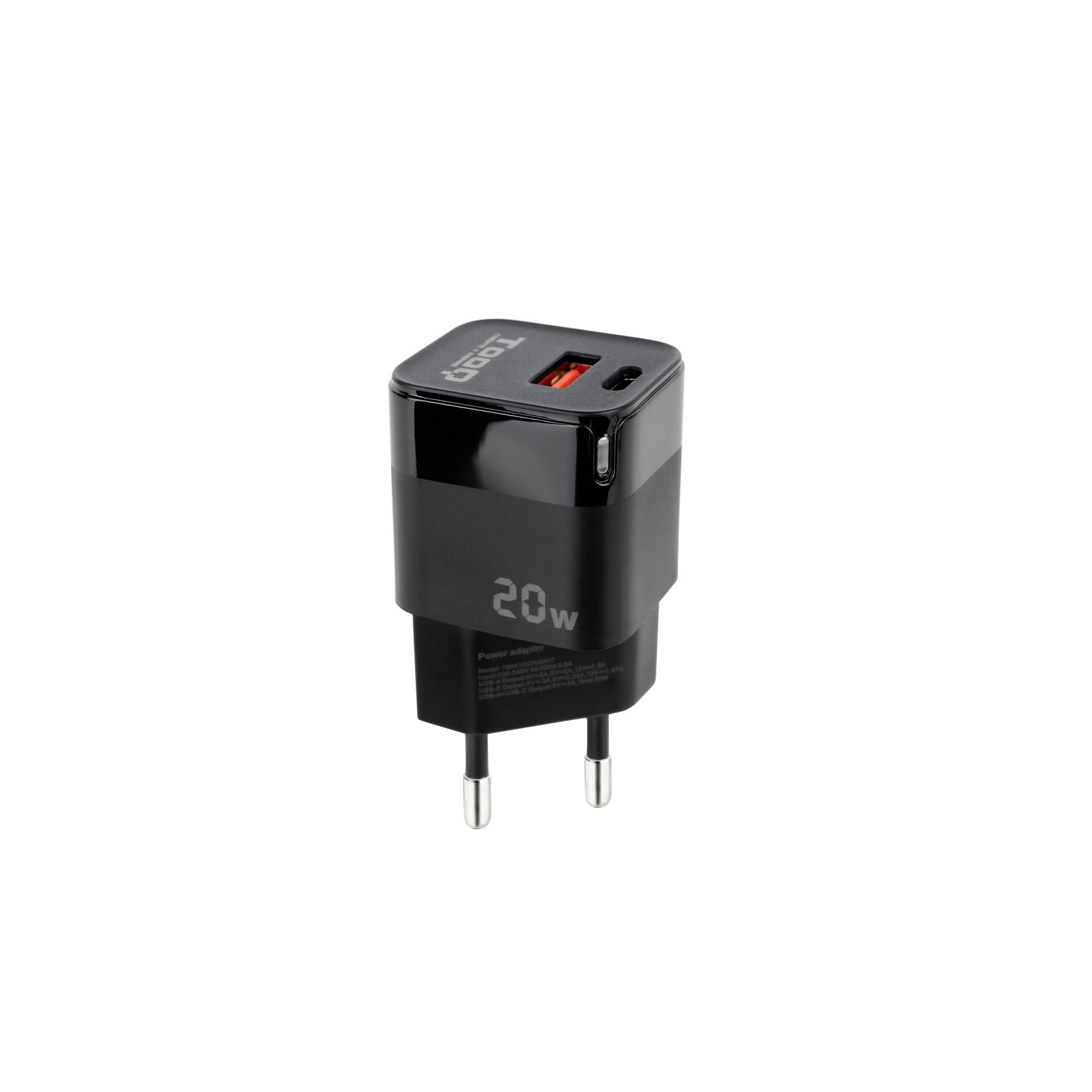 TooQ Technology Chargeur secteur 1x port USB-A + 1x port USB-C 20W (Noir)